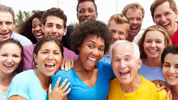 A diverse group of smiling people